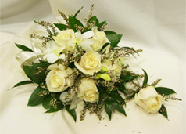 Beautiful bouquet of roses and matching boutonniere