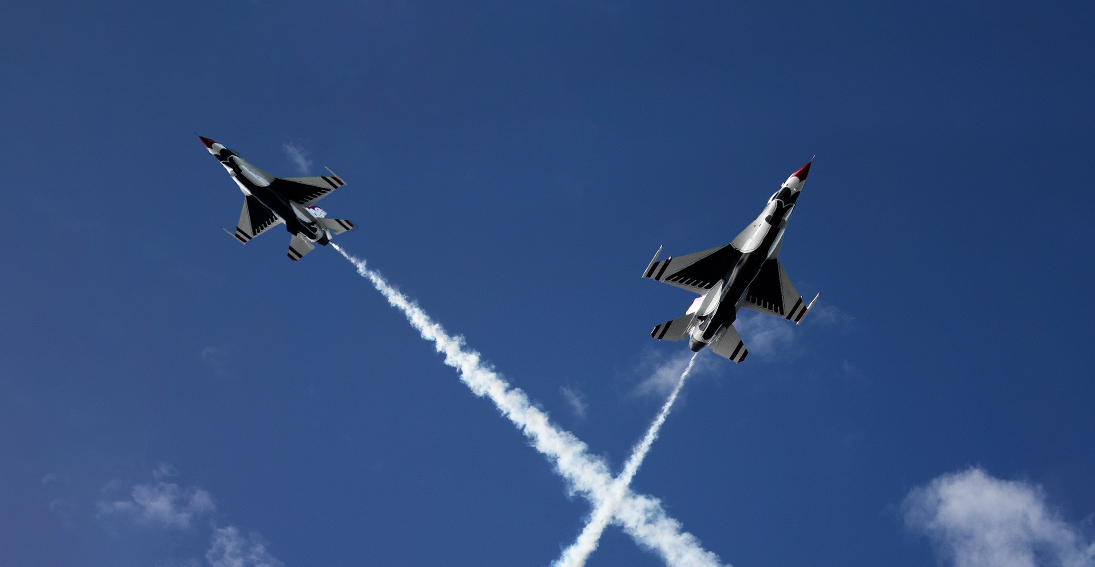 Helicopter perspective of Pacific Air Show over Pacific Ocean